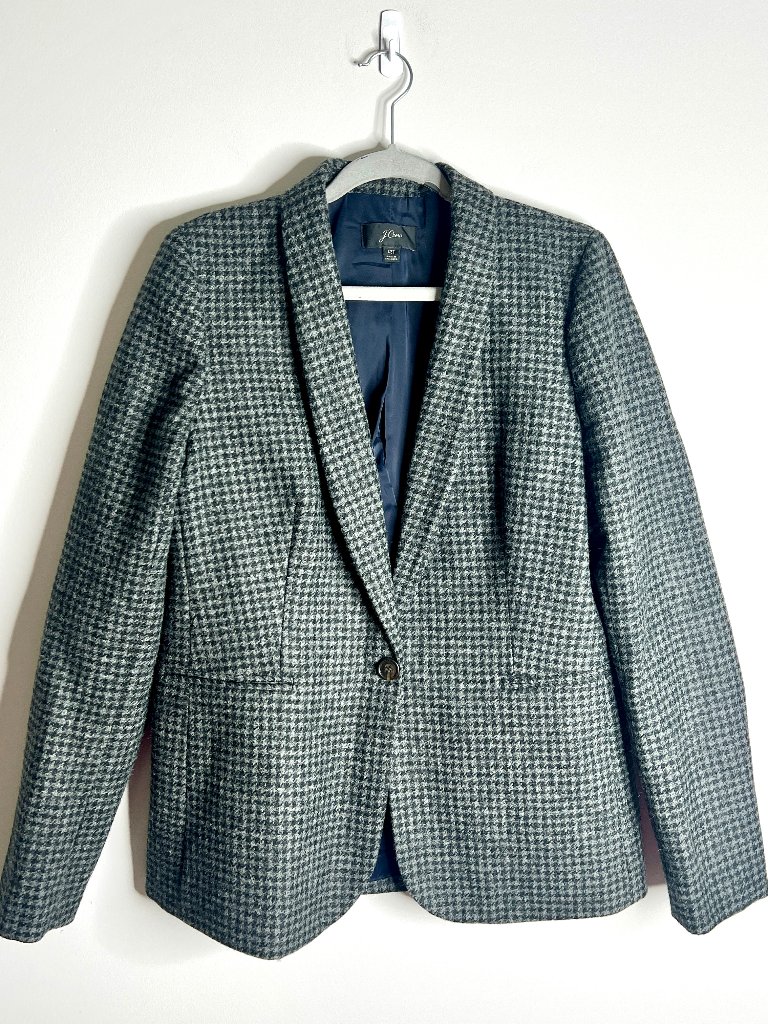 J. Crew Parke Blazer Houndstooth 100% Wool One-Button Preppy Career Sz 12t